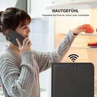 Keteen Samsung Galaxy A57 5G flip tok bőr hatású, mágneses, kártyatartóval - fekete 5