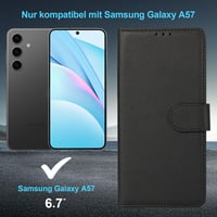Keteen Samsung Galaxy A57 5G flip tok bőr hatású, mágneses, kártyatartóval - fekete 7