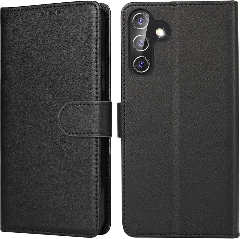 Keteen Samsung Galaxy A57 5G flip tok bőr hatású, mágneses, kártyatartóval - fekete