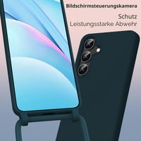 Keteen puzdro na Samsung Galaxy A57 5G s popruhom na krk, tenký silikónový zadný kryt s odnímateľnou šnúrkou, nárazuvzdorné puzdro na telefón s retiazkou, tmavozelené 3