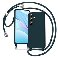 Keteen puzdro na Samsung Galaxy A57 5G s popruhom na krk, tenký silikónový zadný kryt s odnímateľnou šnúrkou, nárazuvzdorné puzdro na telefón s retiazkou, tmavozelené 1