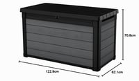 Záhradný úložný box Keter Cortina 100G – 380 l, sivý, povrch s imitáciou dreva, 122,9 x 62,1 x 70,6 cm 8