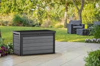 Záhradný úložný box Keter Cortina 100G – 380 l, sivý, povrch s imitáciou dreva, 122,9 x 62,1 x 70,6 cm 3