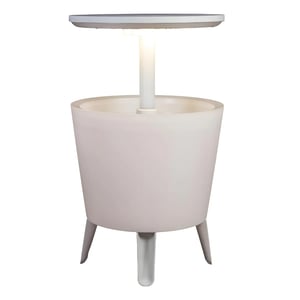 Masă de bar frigorifică Keter Illuminated Cool Bar cu LED alb, capacitate 42 doze, masă laterală de grădină 49,5x49,5x57 cm, rezistentă la intemperii
