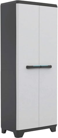 Plastová záhradná úložná skriňa Keter Linear s držiakom na metly, sivá, 68x39x173 cm 1