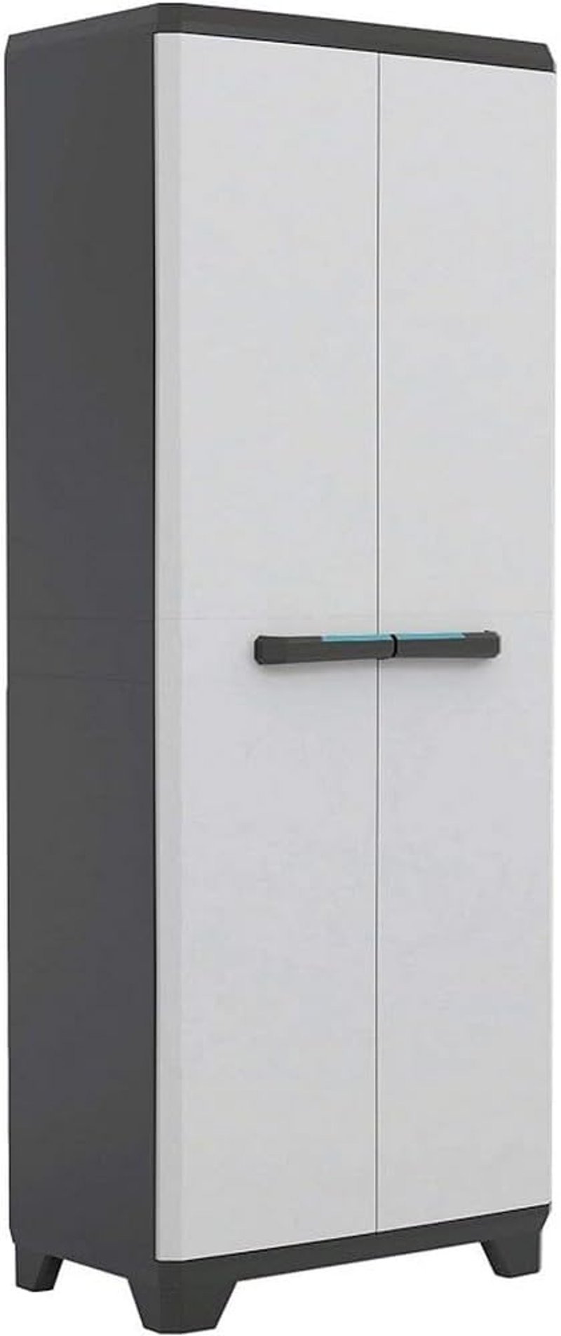 Plastová záhradná úložná skriňa Keter Linear s držiakom na metly, sivá, 68x39x173 cm