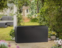 Záhradný úložný box Keter Samoa 270 l, antracitový, imitácia dreva, živica, 116,4 x 44,7 x 57 cm 2