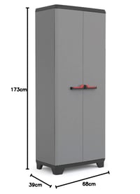 Úložná skriňa Keter STILO s 3 nastaviteľnými policami, 68x39x173 cm, sivá-čierna-červená, plastová, na skladovanie v garáži a kuchyni 3