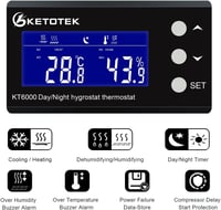 KETOTEK Digitális Termosztát Higrosztát Konnektor Nap/Éjjel Időzítővel, Hőmérséklet Páratartalom Szabályozó Szenzorral 230V Üvegházhoz Terrá 2