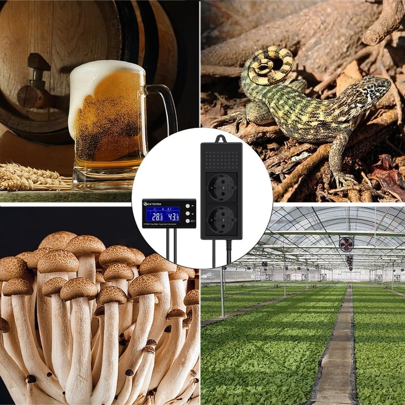 KETOTEK Digitális Termosztát Higrosztát Konnektor Nap/Éjjel Időzítővel, Hőmérséklet Páratartalom Szabályozó Szenzorral 230V Üvegházhoz Terrá