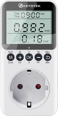KETOTEK Energiamérő Konnektorba LCD Kijelzővel, Áramfogyasztás Mérő Otthonra Túlterhelés Védelemmel 3680W 1