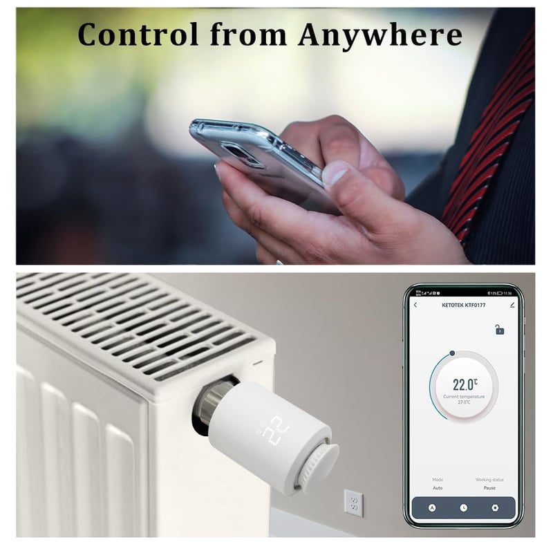 KETOTEK Okos Radiátor Termosztát WiFi Zigbee Kezdő Szett Hub-bal, Programozható Fűtés Szabályozó Alexa Kompatibilis Smart Life App