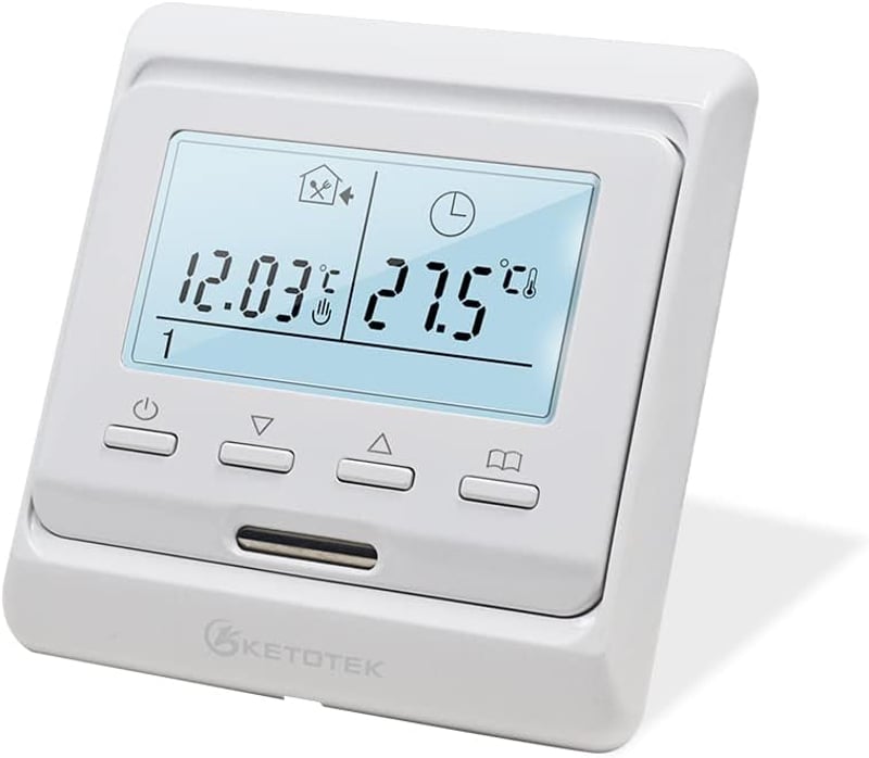 KETOTEK Programozható Termosztát Padlófűtéshez Digitális Szobatermosztát Melegvizes Fűtésszabályozó 230V Fehér Süllyesztett