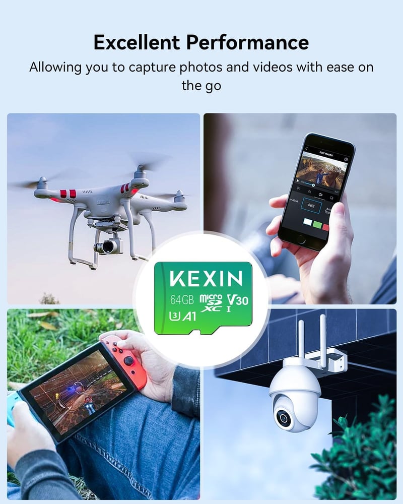 KEXIN 64GB Micro SD kártya 5 darab, UHS-I U3 V30 A1, 100MB/s, SD adapterrel, GoPro drón okostelefon