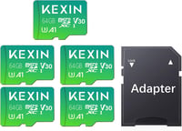 KEXIN 64GB Micro SD kártya 5 darab, UHS-I U3 V30 A1, 100MB/s, SD adapterrel, GoPro drón okostelefon 1