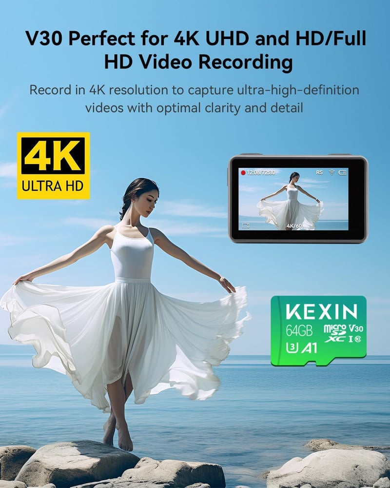 KEXIN 64GB Micro SD kártya 5 darab, UHS-I U3 V30 A1, 100MB/s, SD adapterrel, GoPro drón okostelefon