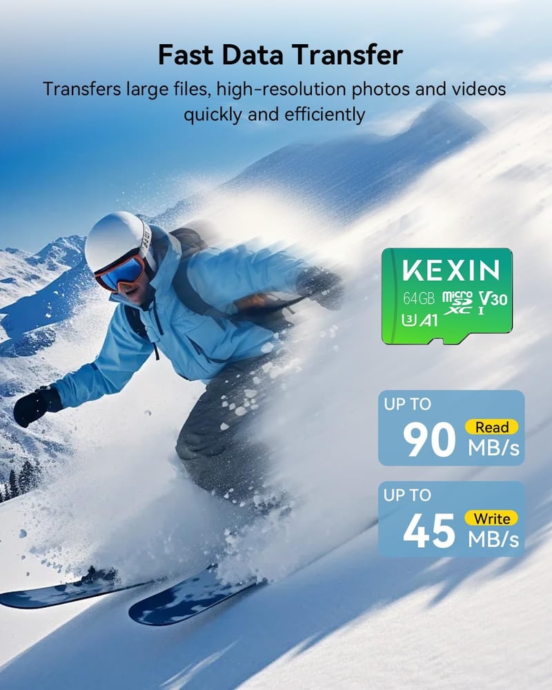KEXIN 64GB Micro SD kártya 5 darab, UHS-I U3 V30 A1, 100MB/s, SD adapterrel, GoPro drón okostelefon