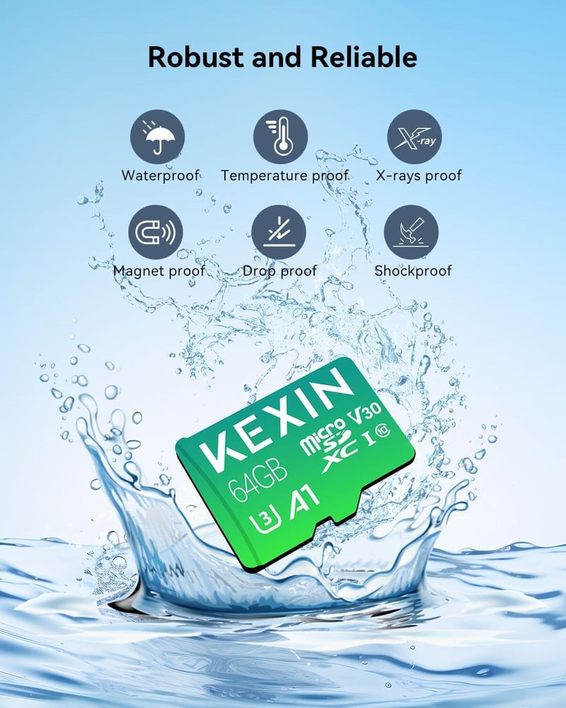 KEXIN 64GB Micro SD kártya 5 darab, UHS-I U3 V30 A1, 100MB/s, SD adapterrel, GoPro drón okostelefon
