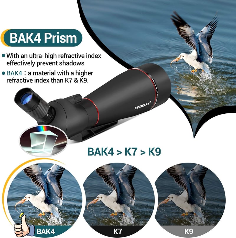 KEXWAXX Spektív 25-75x100mm - Vízálló IPX7 Távcső Vadászathoz, Sportlövészethez és Madármegfigyeléshez - FMC BAK4 Prizmás Fekete Állvánnyal 
