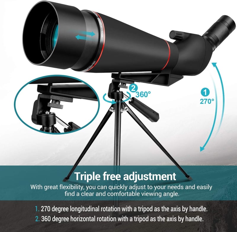 KEXWAXX Spektív 25-75x100mm - Vízálló IPX7 Távcső Vadászathoz, Sportlövészethez és Madármegfigyeléshez - FMC BAK4 Prizmás Fekete Állvánnyal 