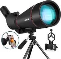 KEXWAXX Spektív 25-75x100mm - Vízálló IPX7 Távcső Vadászathoz, Sportlövészethez és Madármegfigyeléshez - FMC BAK4 Prizmás Fekete Állvánnyal  1