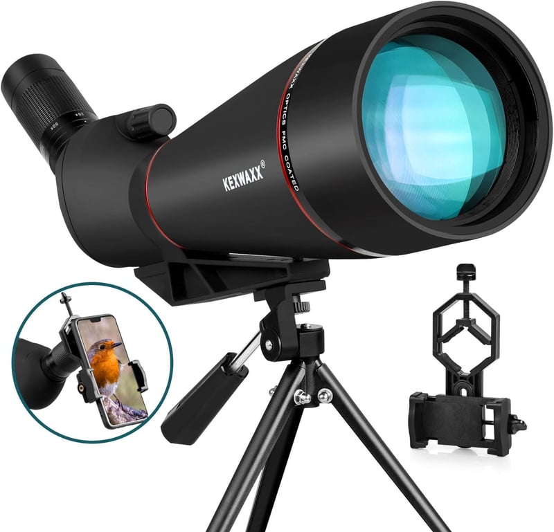 KEXWAXX Spektív 25-75x100mm - Vízálló IPX7 Távcső Vadászathoz, Sportlövészethez és Madármegfigyeléshez - FMC BAK4 Prizmás Fekete Állvánnyal 