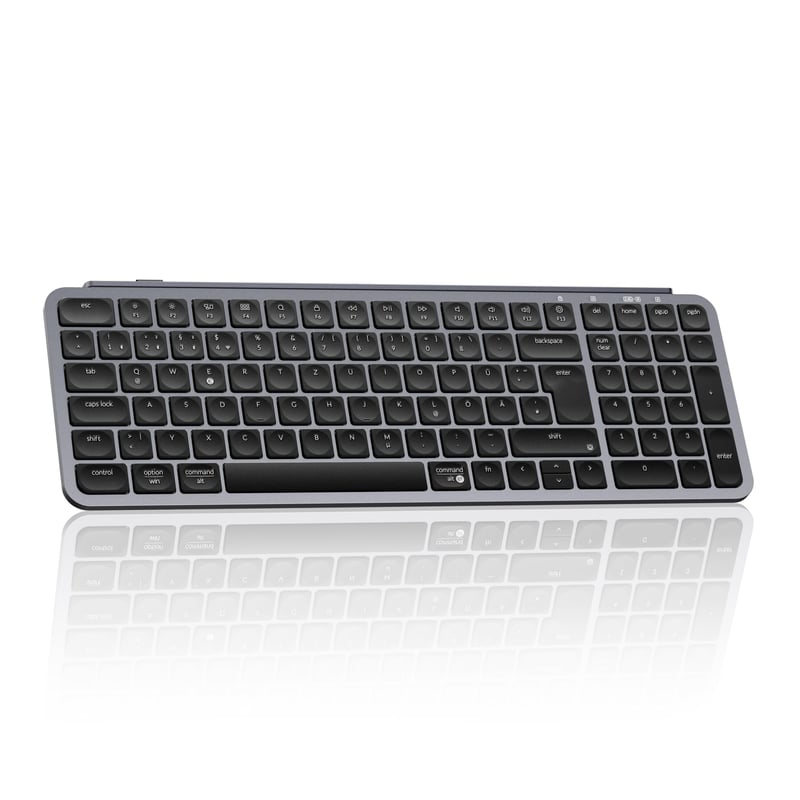 Bezdrôtová klávesnica Keychron B2 Pro, 96% ISO DE rozloženie, 2,4 GHz a Bluetooth, ultratenká, 1200 hodín výdrž batérie, ZMK/Launcher, Mac/Windows/Linux - vesmírna sivá