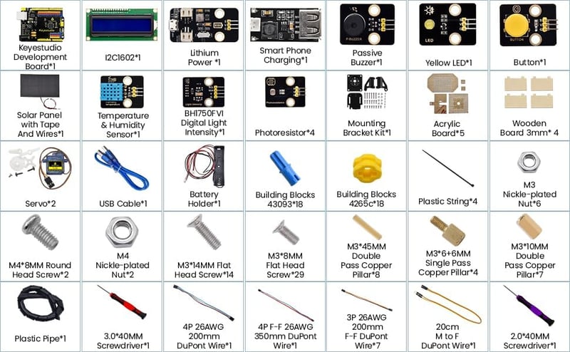 KEYESTUDIO Arduino Napkövető Elektronikai Készlet - Hőmérséklet és Páratartalom Érzékelővel, BH1750 Fényérzékelővel - Programozási Oktatóját