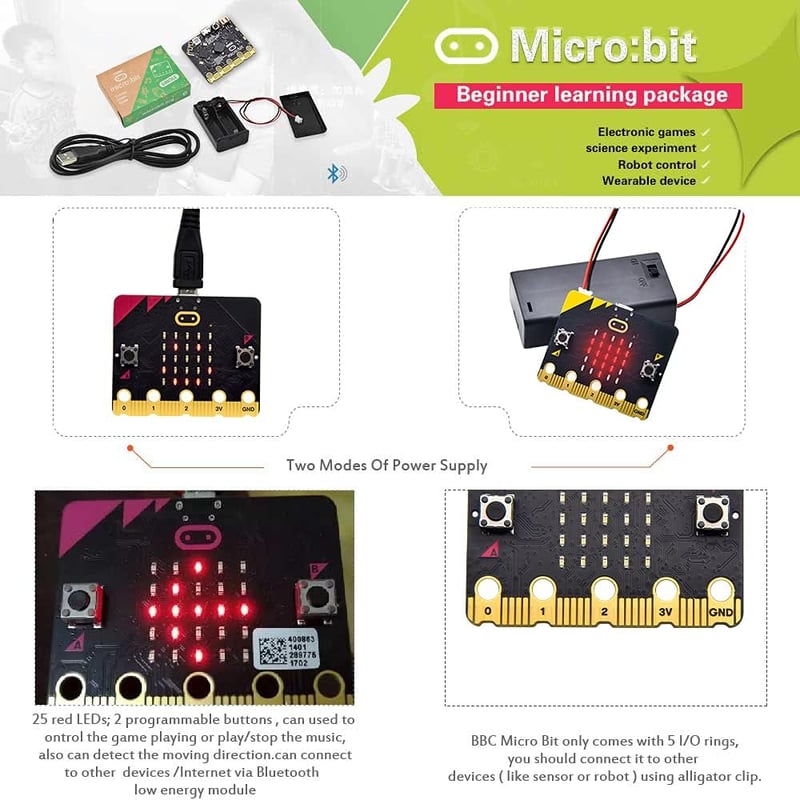 KEYESTUDIO BBC Micro:bit V2 Oktatási Programozó Készlet - Fekete Mikrokontroller Kezdőknek, Intel Processzorral, Kódolás Tanuláshoz
