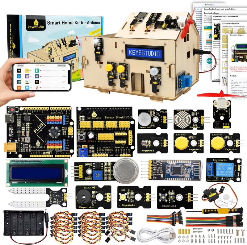 KEYESTUDIO Okosotthon Kezdőkészlet Arduino IoT Kompatibilis, Elektronikai Projektépítő Szett UN0 R3 Mikrovezérlővel, 14+ Éves Korosztálynak