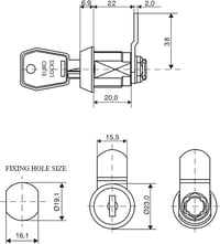 KeyMet 20 mm Bútor- és Postaláda Zár Karos Zárszerkezet 2