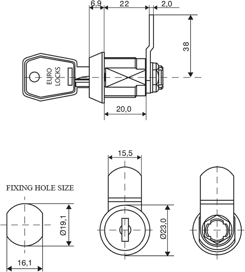 KeyMet 20 mm Bútor- és Postaláda Zár Karos Zárszerkezet