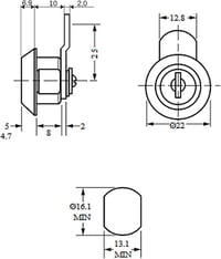 KeyMet 8mm Zárszerkezet Szekrény és Bútor Zárhoz Acélból Kulccsal 3