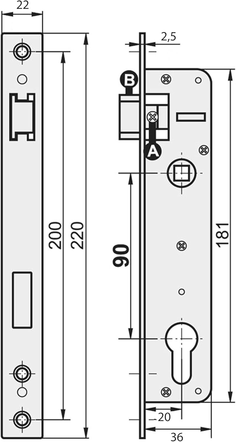 KeyMet Mortise Zár 90/20 Bal/Jobb Horganyzott Keretes Zár
