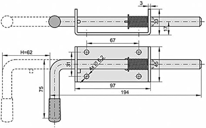 KeyMet Rugós Retesz Kapu Zár 200/12 mm Horganyzott