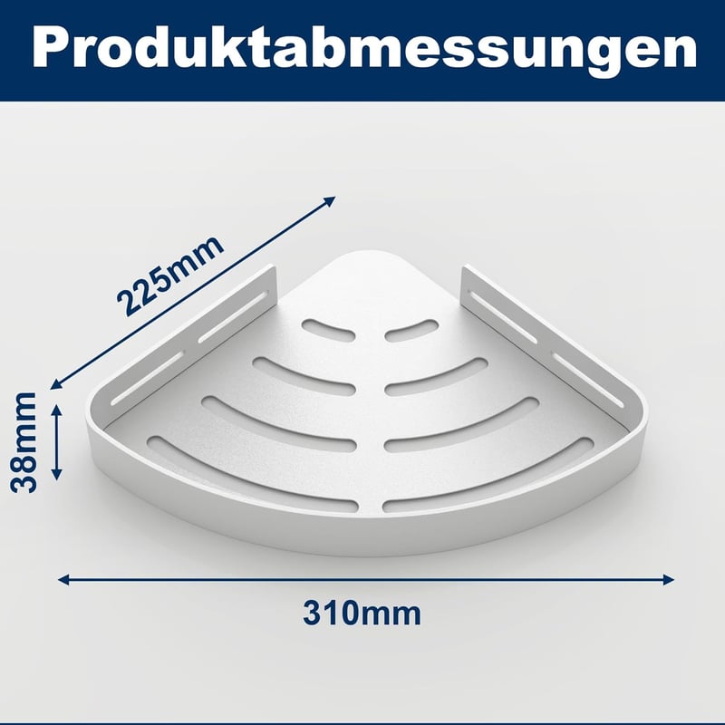 KeZaara Sarok Zuhanypolic Szett - 2 db Ezüst Fúrás Nélküli Fürdőszobai Polc Rozsdavédelemmel, 4 Akasztóval, 10 kg Teherbírással