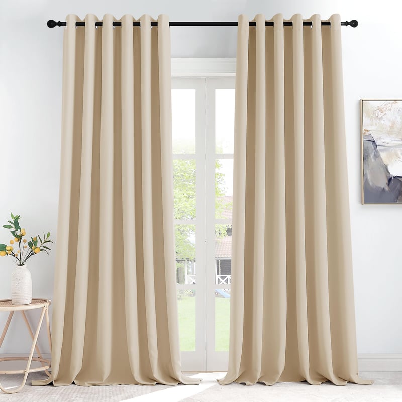 KGORGE Zatemňovacie závesy béžové, 2 ks, 245x200 cm, tepelnoizolačné s krúžkami, blackout závesy do obývačky a spálne, ochrana proti chladu, nepriehľadné