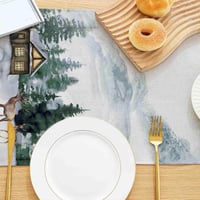 Față de masă tip runner de Crăciun Kiatuniya cu model de ren și brad în acuarelă, decor lavabil, 13x72 inch 4