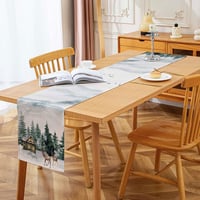 Față de masă tip runner de Crăciun Kiatuniya cu model de ren și brad în acuarelă, decor lavabil, 13x72 inch 6