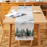 Față de masă tip runner de Crăciun Kiatuniya cu model de ren și brad în acuarelă, decor lavabil, 13x72 inch 7