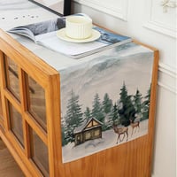 Față de masă tip runner de Crăciun Kiatuniya cu model de ren și brad în acuarelă, decor lavabil, 13x72 inch 5