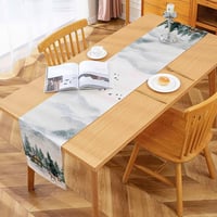 Față de masă tip runner de Crăciun Kiatuniya cu model de ren și brad în acuarelă, decor lavabil, 13x72 inch 3