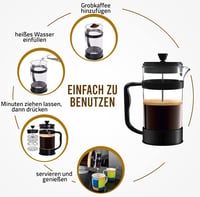 KICHLY Franciaprés Kávéfőző Rozsdamentes Szűrővel 1 Liter 8 Csésze Fekete 3