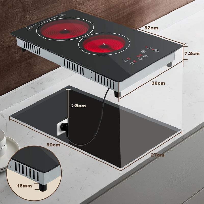 KICHPOWER 2 Égőfejes Üvegkerámia Főzőlap 30cm Érintésvezérlés 3000W