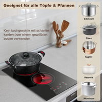 KICHPOWER 2 Égőfejes Üvegkerámia Főzőlap 30cm Érintésvezérlés 3000W 8