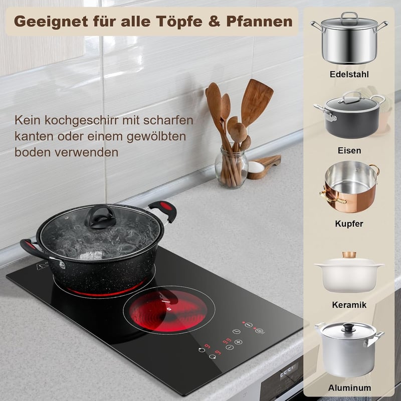 KICHPOWER 2 Égőfejes Üvegkerámia Főzőlap 30cm Érintésvezérlés 3000W