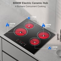 KICHPOWER 4 égőfejű beépíthető üvegkerámia főzőlap 60cm, 6000W, érintésvezérlés, 9 fokozat - Glaskeramikkochfeld 4 Zonen 2