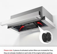 KICHPOWER 60 cm lapos páraelszívó 620 m3/h elszívó és keringető rozsdamentes LED világítással, billenőkapcsolóval, aktív szenes szűrővel 8