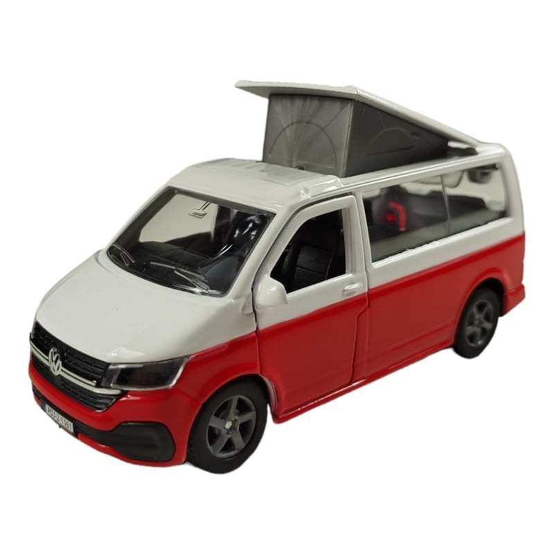 Kids Globe VW Transporter obytné auto, kovový model na spätný chod, 13,5 cm, červené, 520362