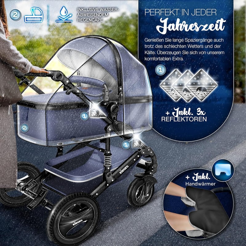 KIDUKU 3 az 1-ben XXL Babakocsi Szett Hordozóval, Buggyval, Autósüléssel és Kiegészítőkkel